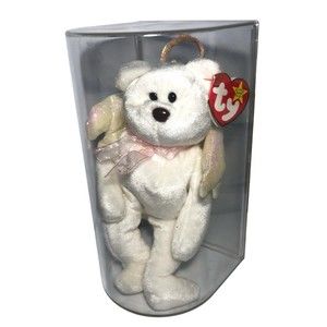 Halo the Bear Ty Beanie Baby, 1998 Errors, PE. Rare Brown Nose With Case